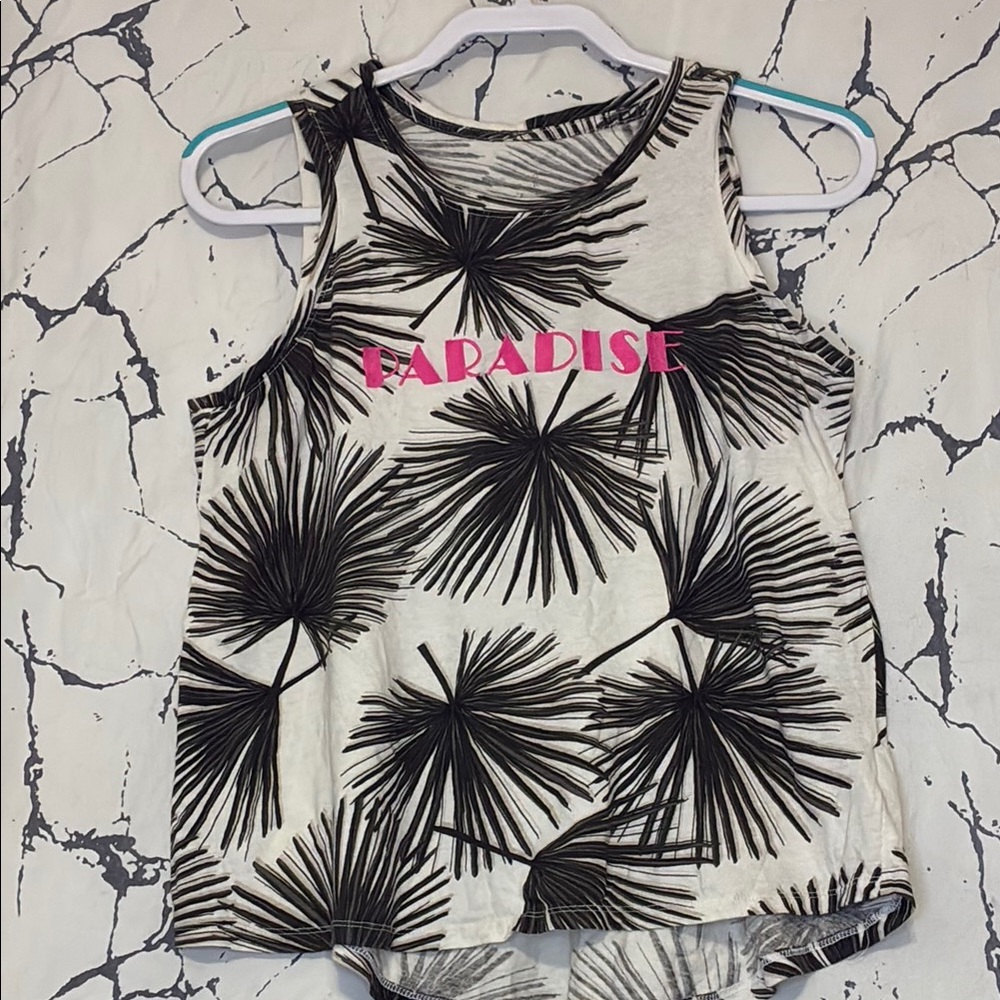 Palm Print Tank Top - Green and White